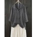 Women Stripe Retro Buttons Turn Down Collar Blouse Shirt