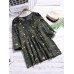 Women Floral Print Pleated Three Quarter Sleeve Blouse