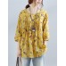Women Floral Print Pleated Three Quarter Sleeve Blouse