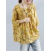 Women Floral Print Pleated Three Quarter Sleeve Blouse
