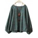 Women Cotton Loose Floral Print Round Neck Long Sleeve Blouse