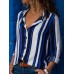 Women Long Sleeve Stripe V Neck Casual Loose Blouse