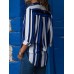 Women Long Sleeve Stripe V Neck Casual Loose Blouse