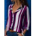 Women Long Sleeve Stripe V Neck Casual Loose Blouse