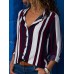 Women Long Sleeve Stripe V Neck Casual Loose Blouse