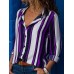 Women Long Sleeve Stripe V Neck Casual Loose Blouse