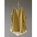 Women Short Sleeve Crew Neck Side Split Hem Cotton Blouse