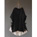 Women Short Sleeve Crew Neck Side Split Hem Cotton Blouse