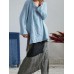 Women Retro Long Sleeve Loose Split Linen Cotton Baggy Blouse
