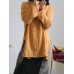 Women Retro Long Sleeve Loose Split Linen Cotton Baggy Blouse