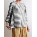 Women Crew Neck 3/4 Sleeve Casual Cotton Striped Blouse