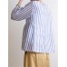 Women Crew Neck 3/4 Sleeve Casual Cotton Striped Blouse