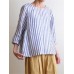 Women Crew Neck 3/4 Sleeve Casual Cotton Striped Blouse