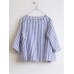 Women Crew Neck 3/4 Sleeve Casual Cotton Striped Blouse
