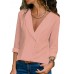 Women Long Sleeve V Neck Chffon Button Loose Solid Blouse