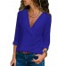 Women Long Sleeve V Neck Chffon Button Loose Solid Blouse