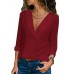 Women Long Sleeve V Neck Chffon Button Loose Solid Blouse