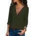 Women Long Sleeve V Neck Chffon Button Loose Solid Blouse