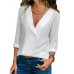 Women Long Sleeve V Neck Chffon Button Loose Solid Blouse