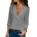 Women Long Sleeve V Neck Chffon Button Loose Solid Blouse