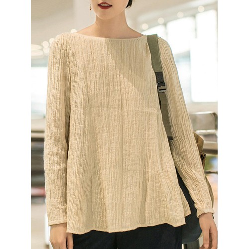 Women Casual Crew Neck Long Sleeve Solid Blouse Women Casual Crew Neck Long Sleeve Solid Blouse