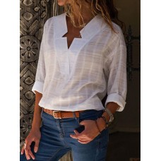 Women Long Sleeve V Neck Casual Loose Blouse