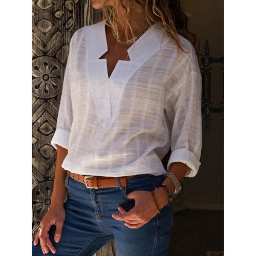 Women Long Sleeve V Neck Casual Loose Blouse Women Long Sleeve V Neck Casual Loose Blouse