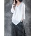 Casual Women Cotton Loose -V-Neck Cross Frenulum Irregular Hem Long Sleeve Blouse