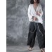 Casual Women Cotton Loose -V-Neck Cross Frenulum Irregular Hem Long Sleeve Blouse