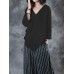 Casual Women Cotton Loose -V-Neck Cross Frenulum Irregular Hem Long Sleeve Blouse