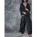 Casual Women Cotton Loose -V-Neck Cross Frenulum Irregular Hem Long Sleeve Blouse