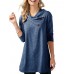 Women Pure Color Buttons Turtleneck Long Sleeve Blouse Women Pure Color Buttons Turtleneck Long Sleeve Blouse
