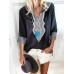 Vintage Women Folk Style V-Neck 3/4 Sleeve Blouse