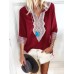 Vintage Women Folk Style V-Neck 3/4 Sleeve Blouse