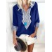 Vintage Women Folk Style V-Neck 3/4 Sleeve Blouse