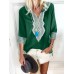 Vintage Women Folk Style V-Neck 3/4 Sleeve Blouse