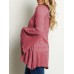 Women Casual O-neck Bell Sleeve Solid Vintage Blouse