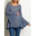Women Casual O-neck Bell Sleeve Solid Vintage Blouse