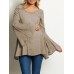 Women Casual O-neck Bell Sleeve Solid Vintage Blouse