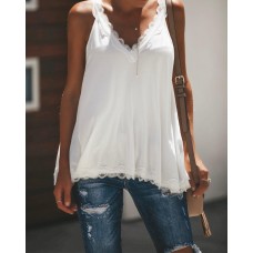 Women Casual Lace Patchwork Sleeveless Tank Tops