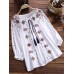Vintage Women Cotton Flower Embroidered Off Shoulder Elastic Loose Blouse