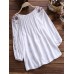Vintage Women Cotton Flower Embroidered Off Shoulder Elastic Loose Blouse