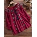 Vintage Women Cotton Flower Embroidered Off Shoulder Elastic Loose Blouse