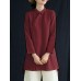 Vintage Button Stand Collar Long Sleeve Chinese Style Cotton Blouse
