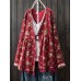 Retro Women Floral V-Neck Cotton Linen Loose Button Blouse