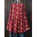 Retro Women Floral V-Neck Cotton Linen Loose Button Blouse