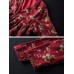 Retro Women Floral V-Neck Cotton Linen Loose Button Blouse