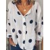 Cotton Polka Dot Print V-neck Casual Blouse