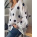 Cotton Polka Dot Print V-neck Casual Blouse