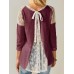 Women Casual Lace Patchwork Long Sleeve Blouse